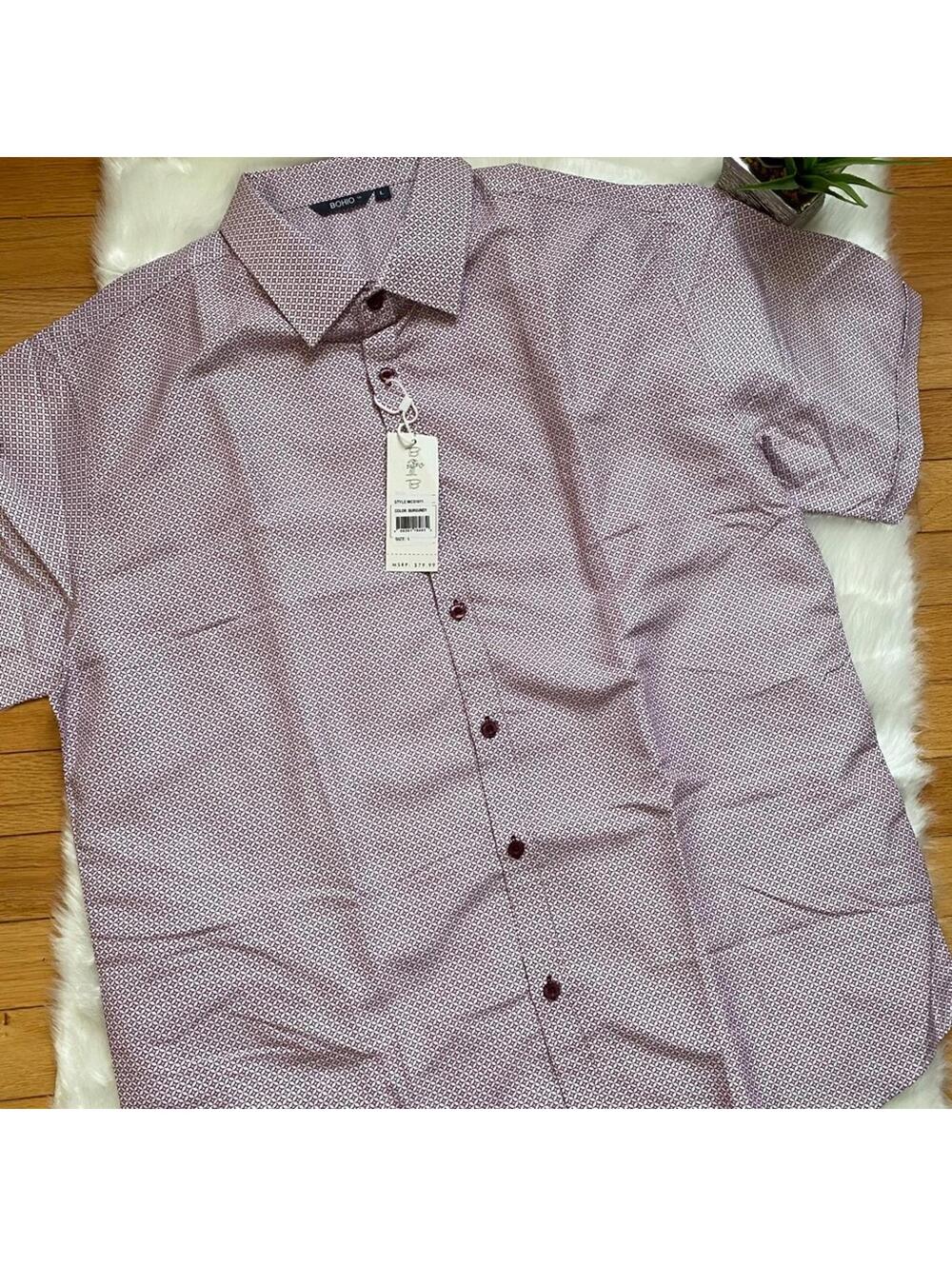 Bohio Burgundy Patterned Short Sleeve Shirt Size Large